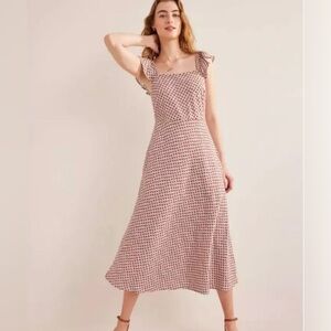 Boden Frills Midi Dress Jersey Knit In Vermillion Floral Print Size 12